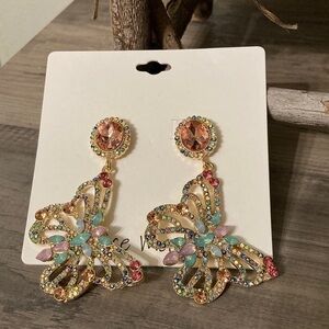 Spice Market BUTTERFLY FAUX GEMS/CRYSTALS DANGLE EARRINGS